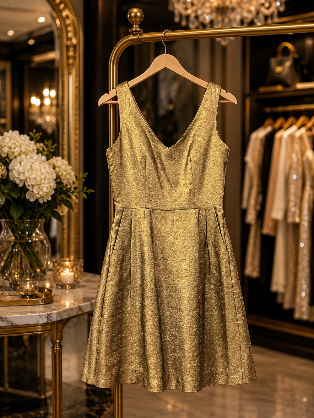 CLUNY METALLIC GOLD COCKTAIL DRESS | SIZE 6